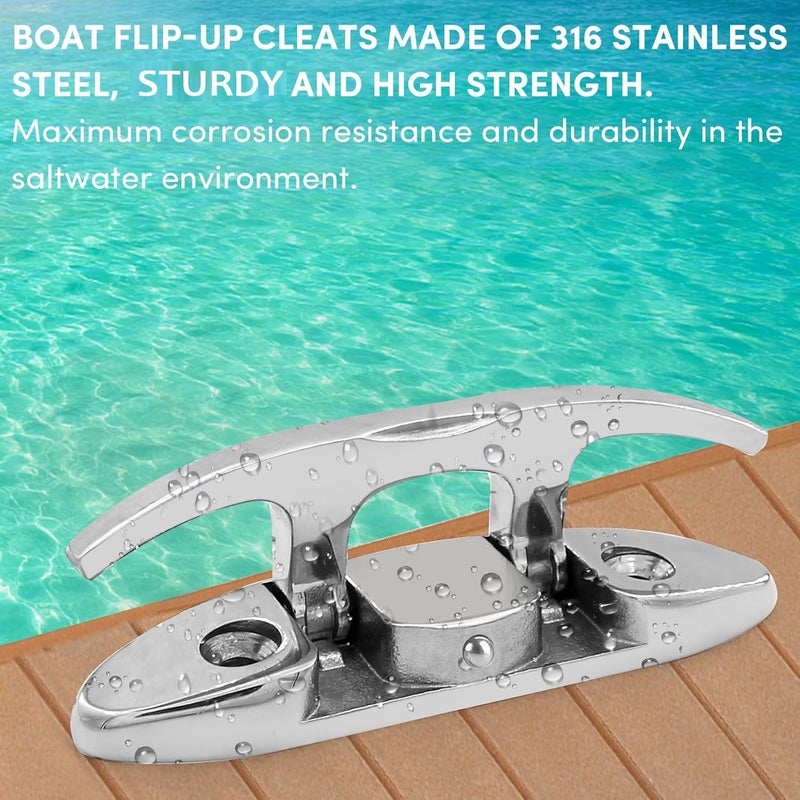 VEITHI 316 Stainless Steel Boat Folding Cleats 4-3/4 inch and 6 inch (2 Size), Flip up Dock Cleat for Deck and Boat, Boat Cleat Rope Cleat Dock Cleats Folding Cleats with Fasteners (2 Pack,4 Pack) - Image 2